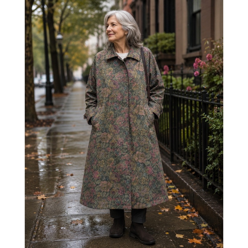 London Fog Trench Coat Womens 4P Multi Floral Tapestry Wamsutta Longline Vintage